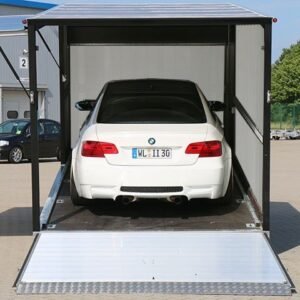 Reboque Porta-Automóveis Vezeko Cargo Race Master – 230 × 550 × 210 cm – 3,5 t – Guincho Elétrico – Prateado