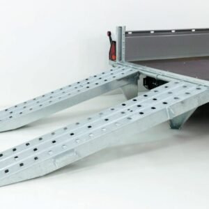 Reboque Porta-Máquinas Vezeko BA – 190 × 390 cm – 3,5 t – Rampas Giratórias – Cinzento