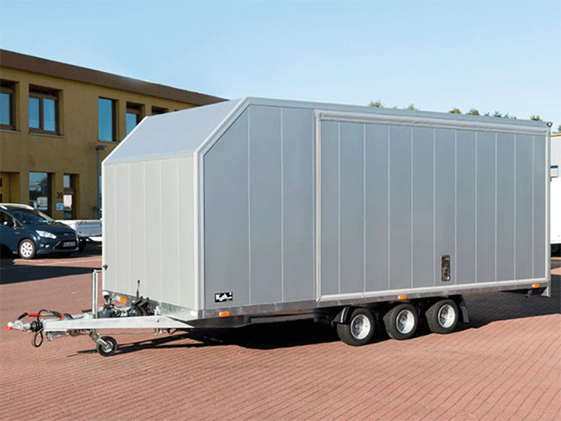 Reboque Porta-Automóveis Vezeko Cargo Race Master – 230 × 550 × 210 cm – 3,5 t – Guincho Elétrico – Prateado