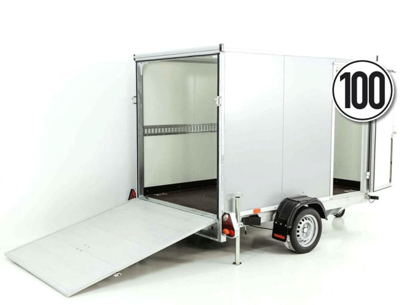 Reboque Furgão Vezeko VK – 152 × 255 × 160 cm – 1,3 t – Rampa e Porta Lateral