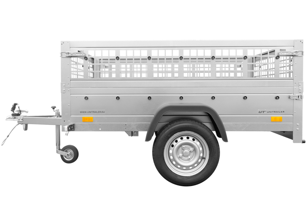 Reboque Basculante UNITRAILER 200 × 125 cm com Laterais de Rede e Roda Jockey