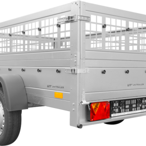Reboque Basculante UNITRAILER 200 × 125 cm com Laterais de Rede e Roda Jockey