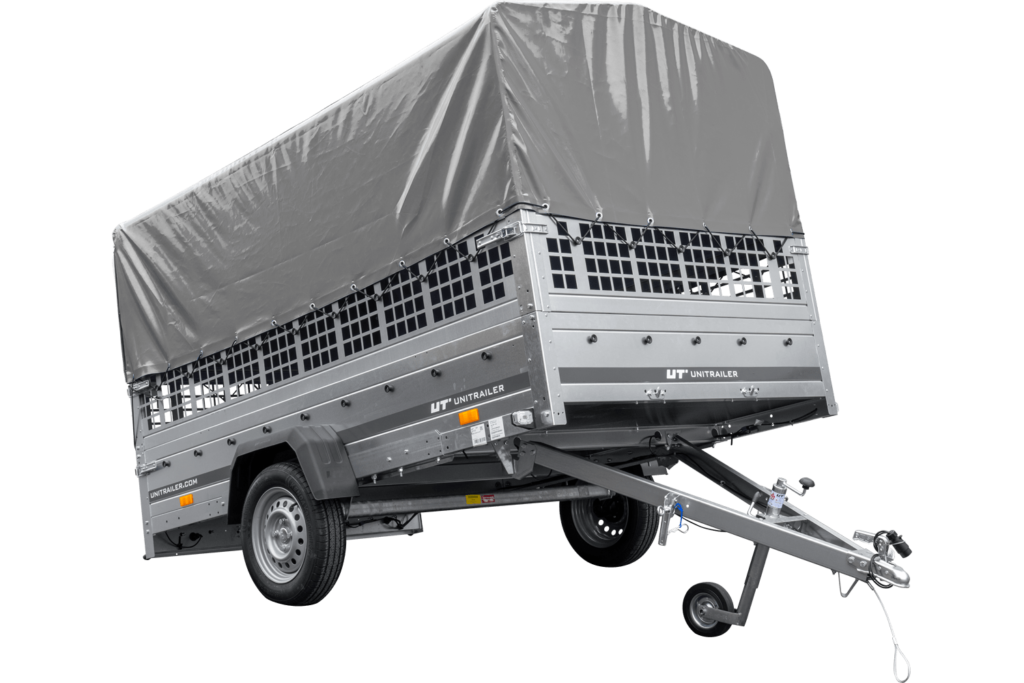 Reboque UNITRAILER Garden 265 KIPP – 264 × 150 cm – Grelha e Lona H-800