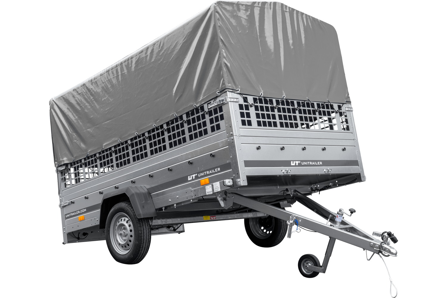 Reboque UNITRAILER Garden 265 KIPP – 264 × 150 cm – Grelha e Lona H-800