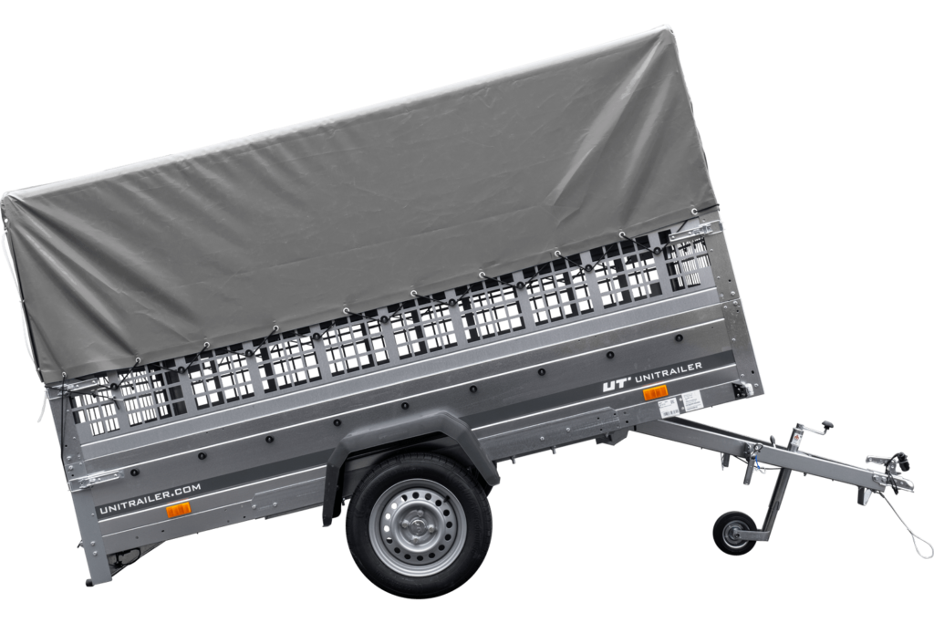 Reboque UNITRAILER Garden 265 KIPP – 264 × 150 cm – Grelha e Lona H-800