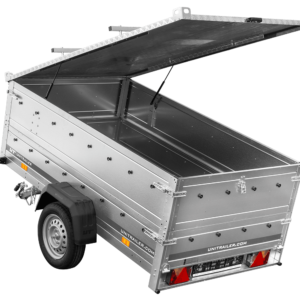 Reboque UNITRAILER Garden Trailer 230 KIPP – 230 × 125 cm – 750 kg – Tampa em Alumínio