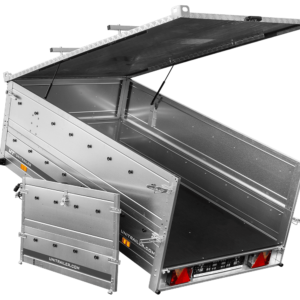 Reboque UNITRAILER Garden Trailer 230 KIPP – 230 × 125 cm – 750 kg – Tampa em Alumínio