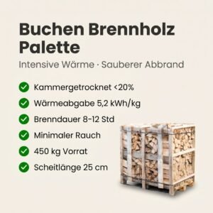 Halbe Palette kammergetrocknetes gespalten Buchen Brennholz 25 cm